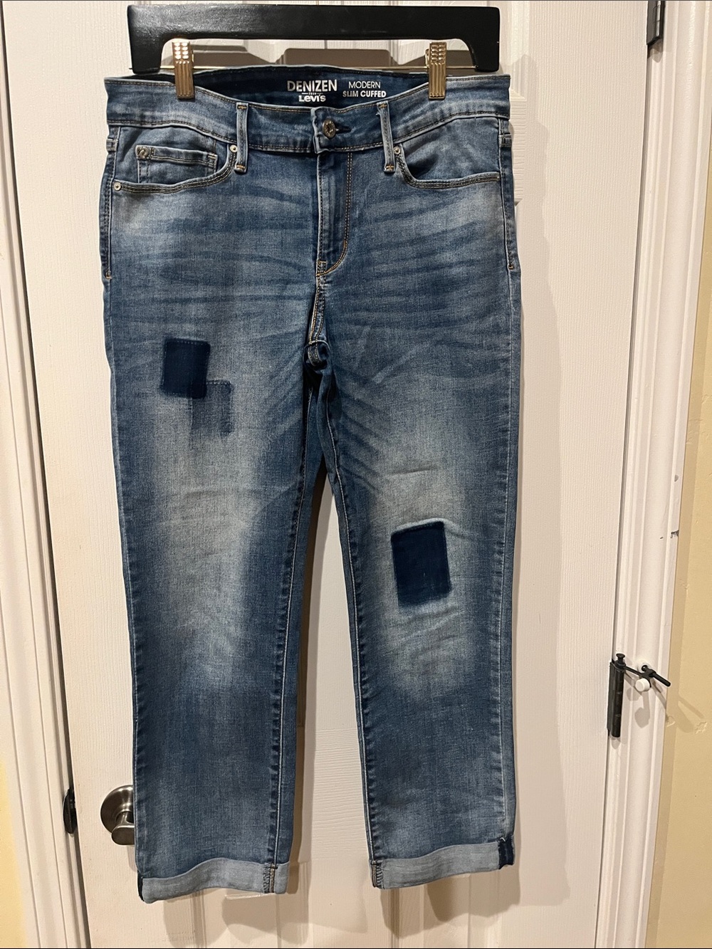 Denizen from Levi's Blue Cropped Slim Jeans with Patch Detail